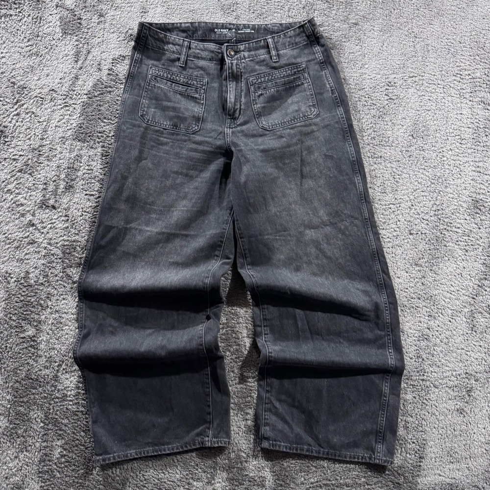 Old Navy Womens 12 Baggy Wide Leg Drapey Denim Jeans‎ Gray Baggy Skater Y2K